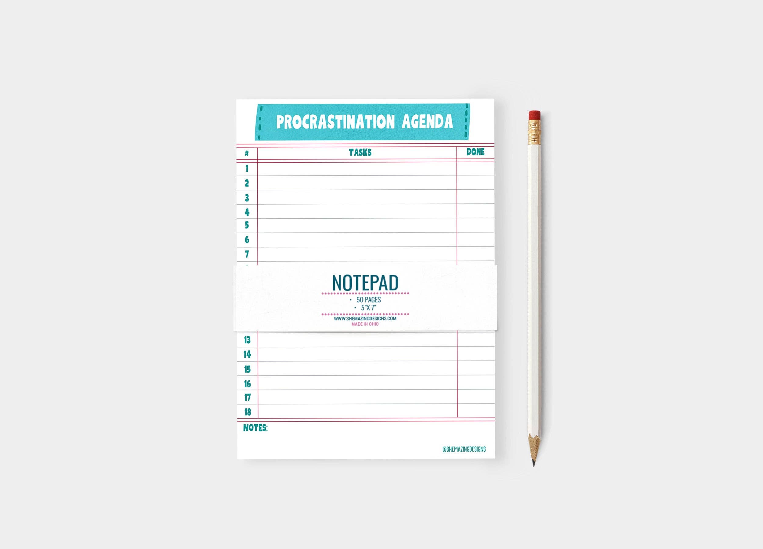 Funny To-Do List Notepad, Procrastination Agenda - 5x7