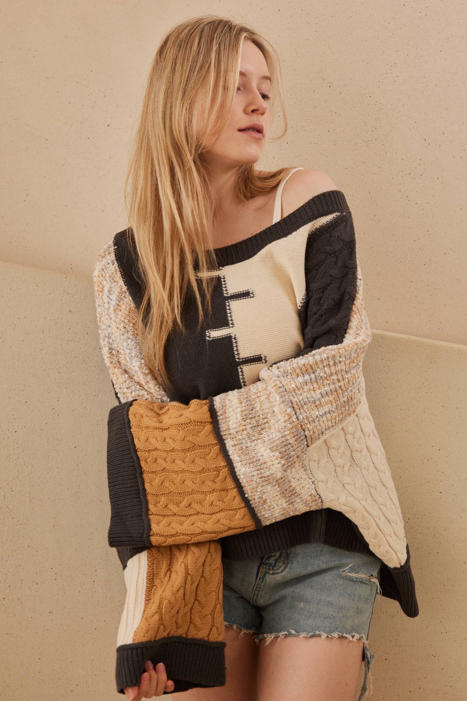 Color Block Boat Neck Sweater