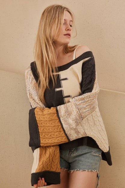 Color Block Boat Neck Sweater