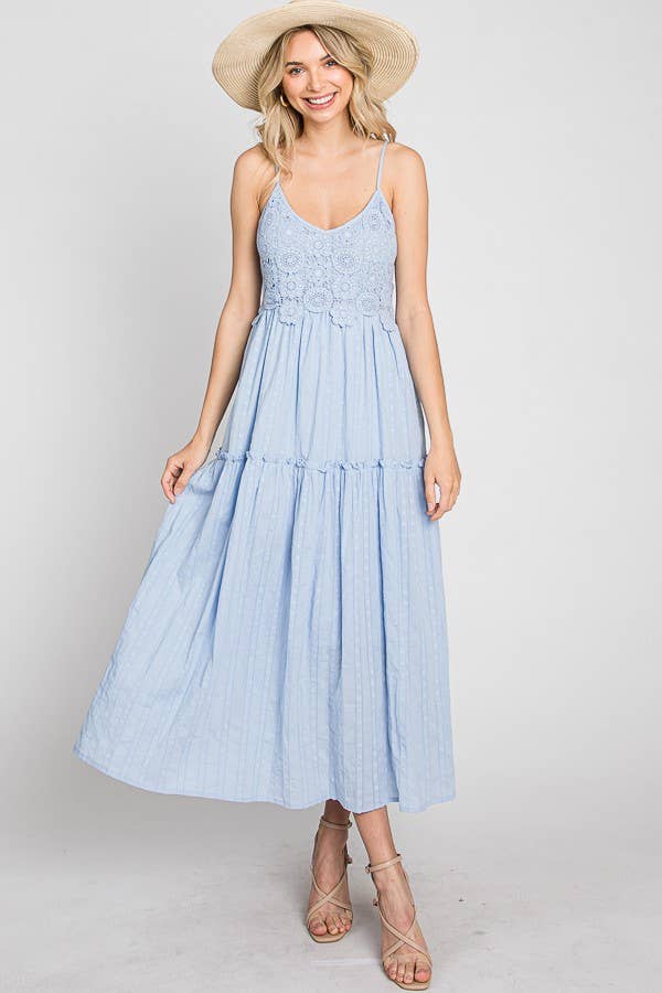 Aqua Sky Crochet Midi Dress