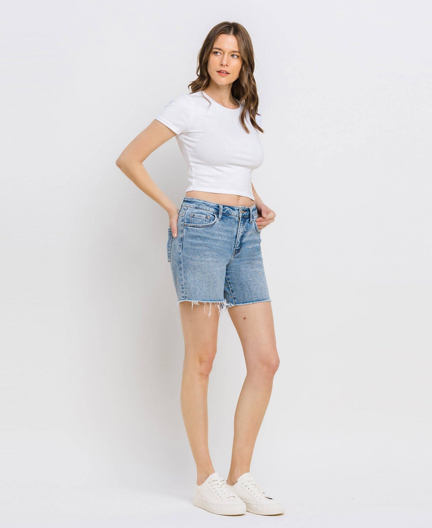 Rachael Raw Hem Midi Shorts