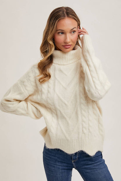 Scallop Hem Turtleneck Sweater